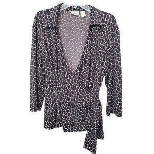 Chico's Brown Giraffe Print Faux Wrap Top with Side Tie Size 3 (XL)